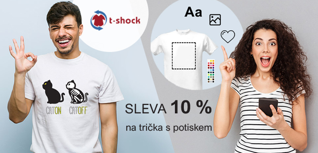 10% sleva na trička s vlastním potiskem a všechny ostatní produkty i všechny hotové motivy 10% sleva na trička s vlastním potiskem a všechny ostatní produkty i všechny hotové motivy
